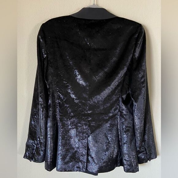 NWT Rachel Zoe Velvet Black Blazer Shimmer Double Breasted Size M - Picture 7 of 11